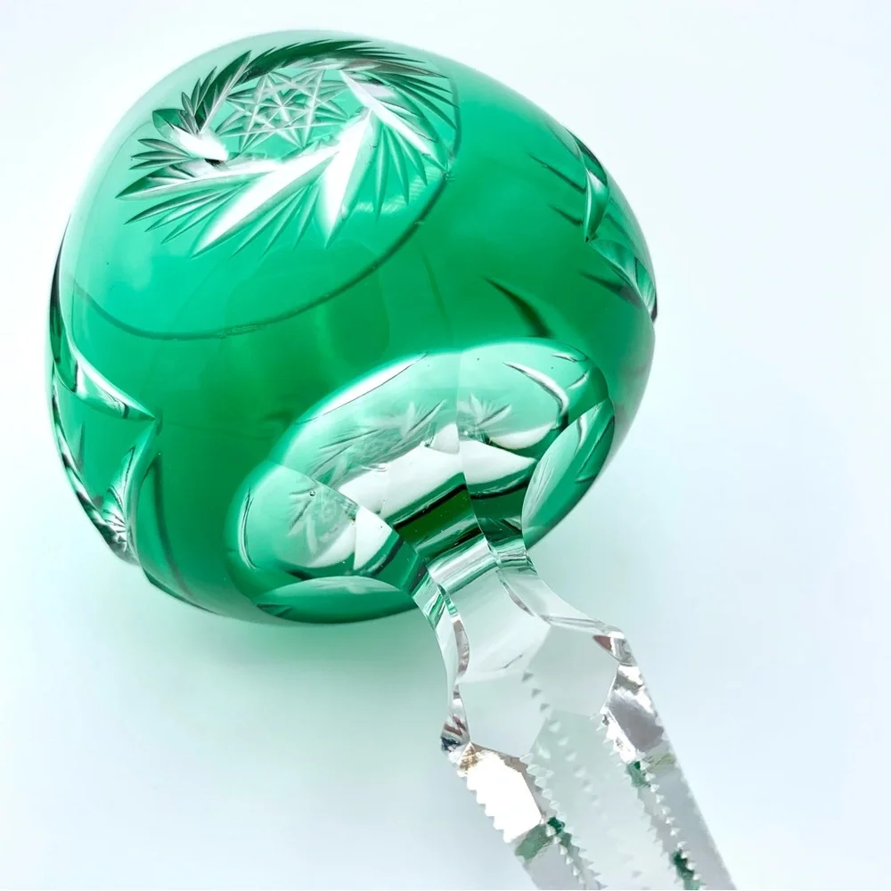 ‼️PENDING‼️Vintage Emerald Green Cut to Clear Crystal Wine Hock Glass Bohemian - Picture 11 of 15